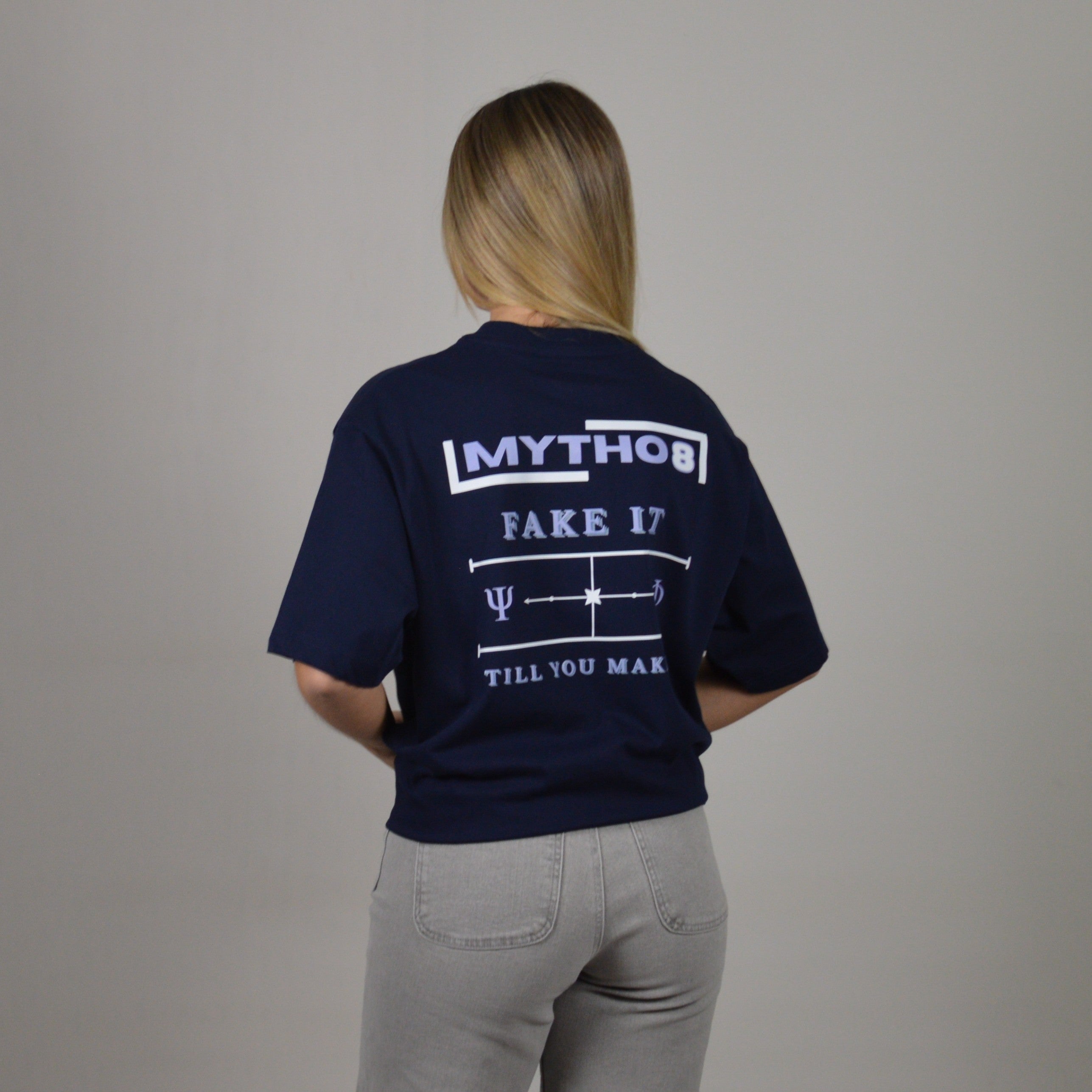 FAKE IT CROPPED TEE M.BLUE/WHITE