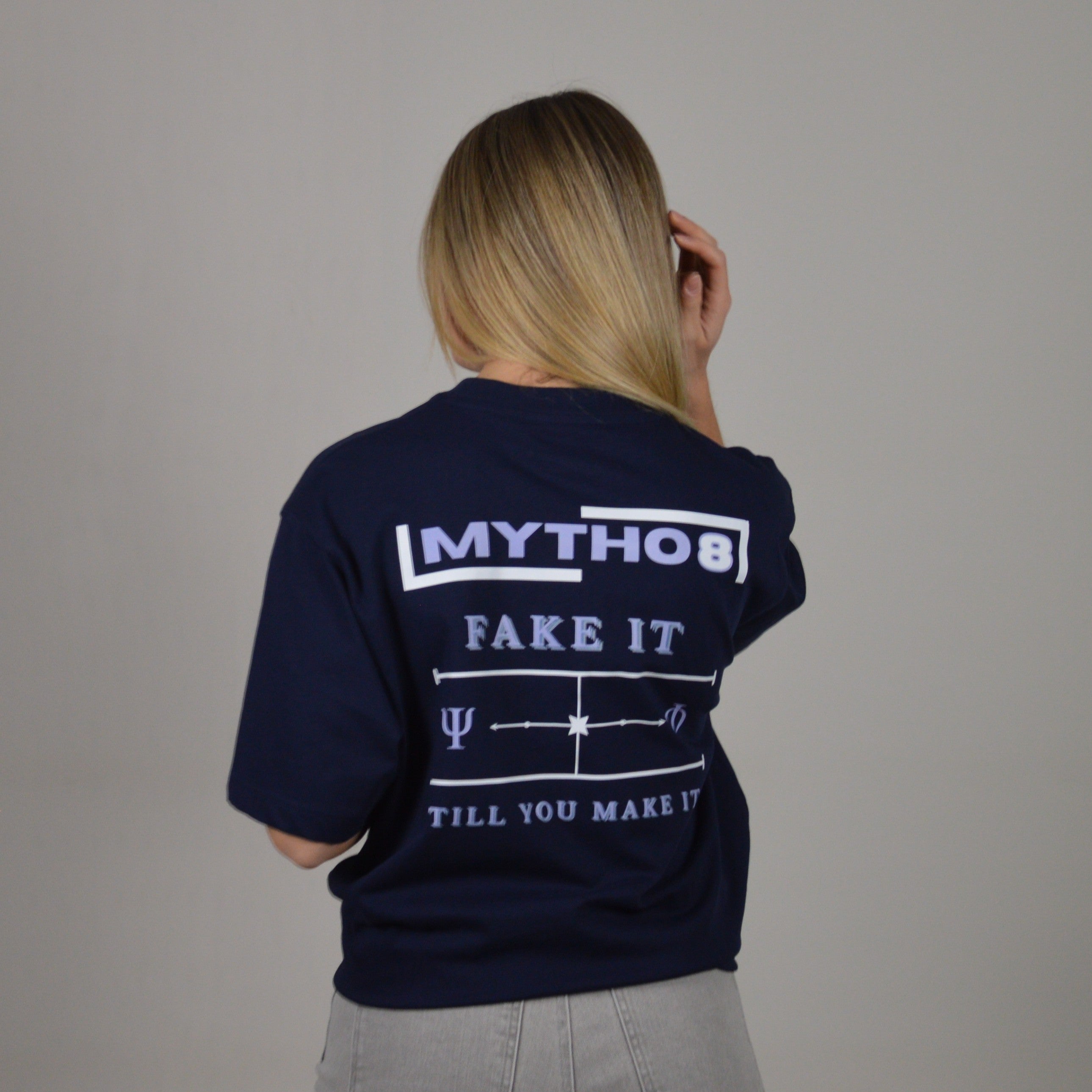 FAKE IT CROPPED TEE M.BLUE/WHITE