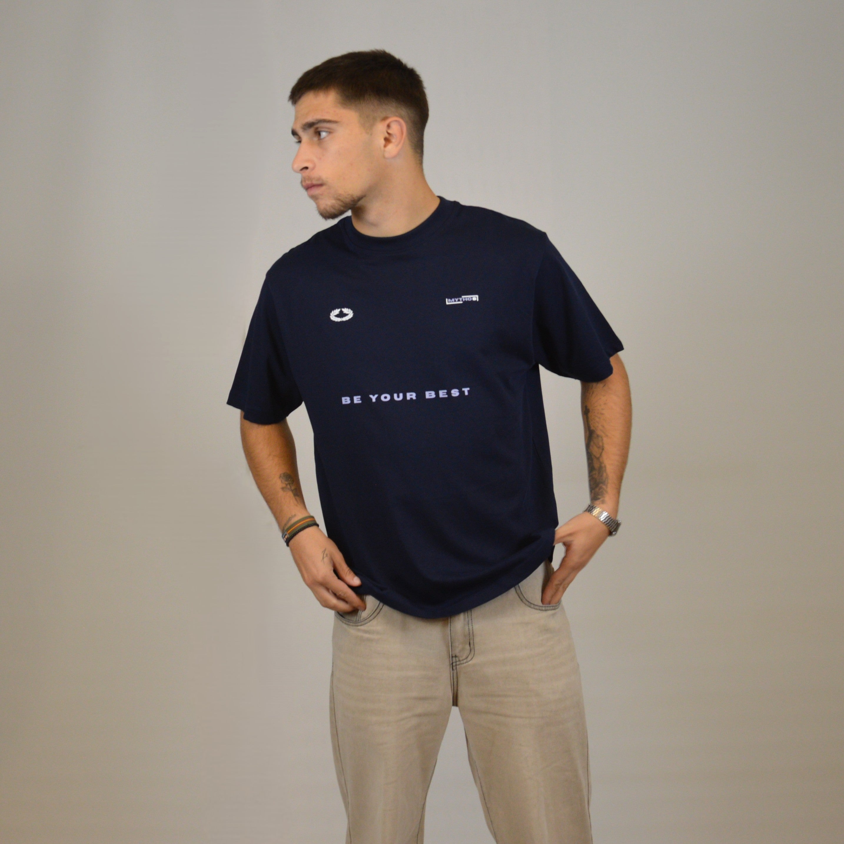 FAKE IT CROPPED TEE M.BLUE/WHITE