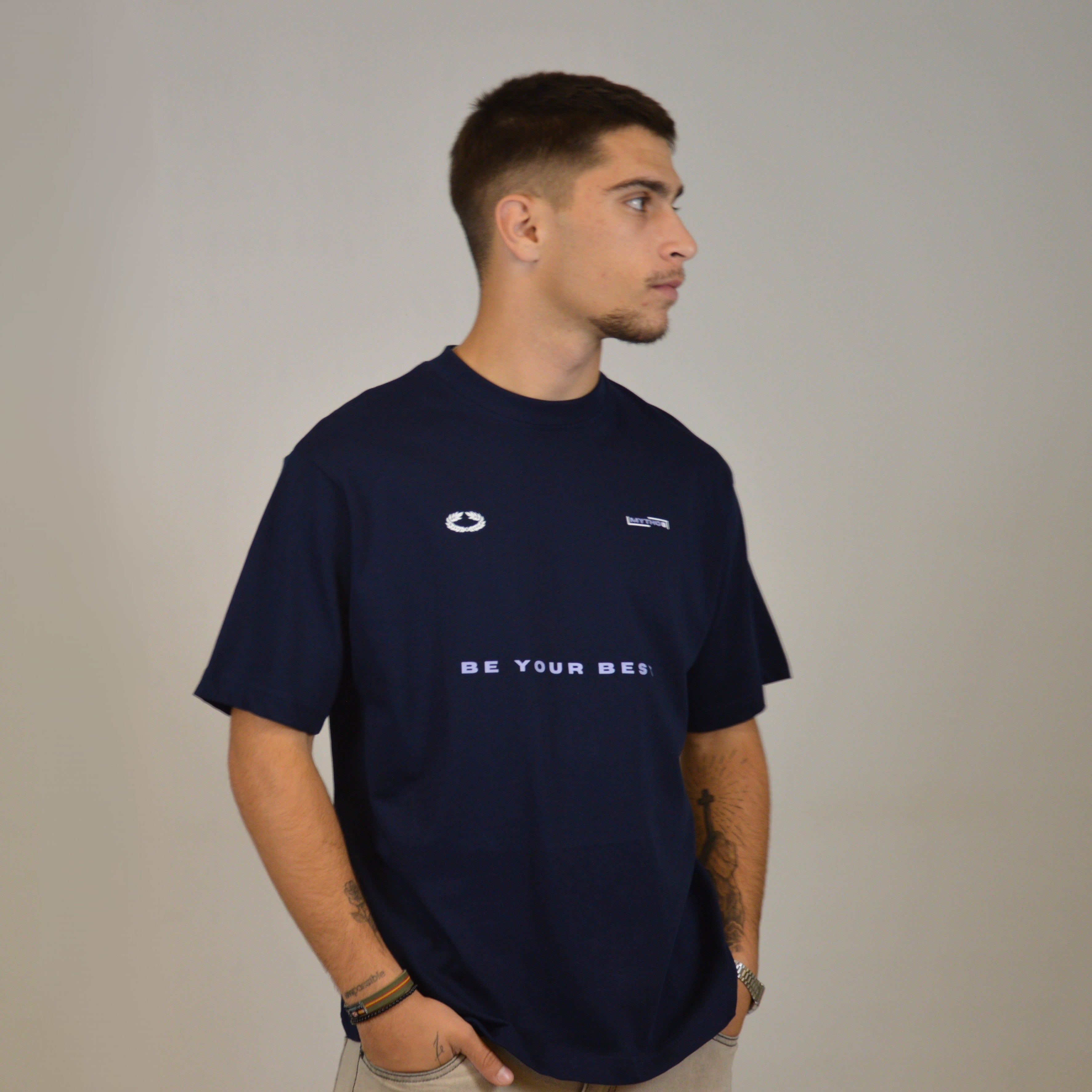 FAKE IT CROPPED TEE M.BLUE/WHITE