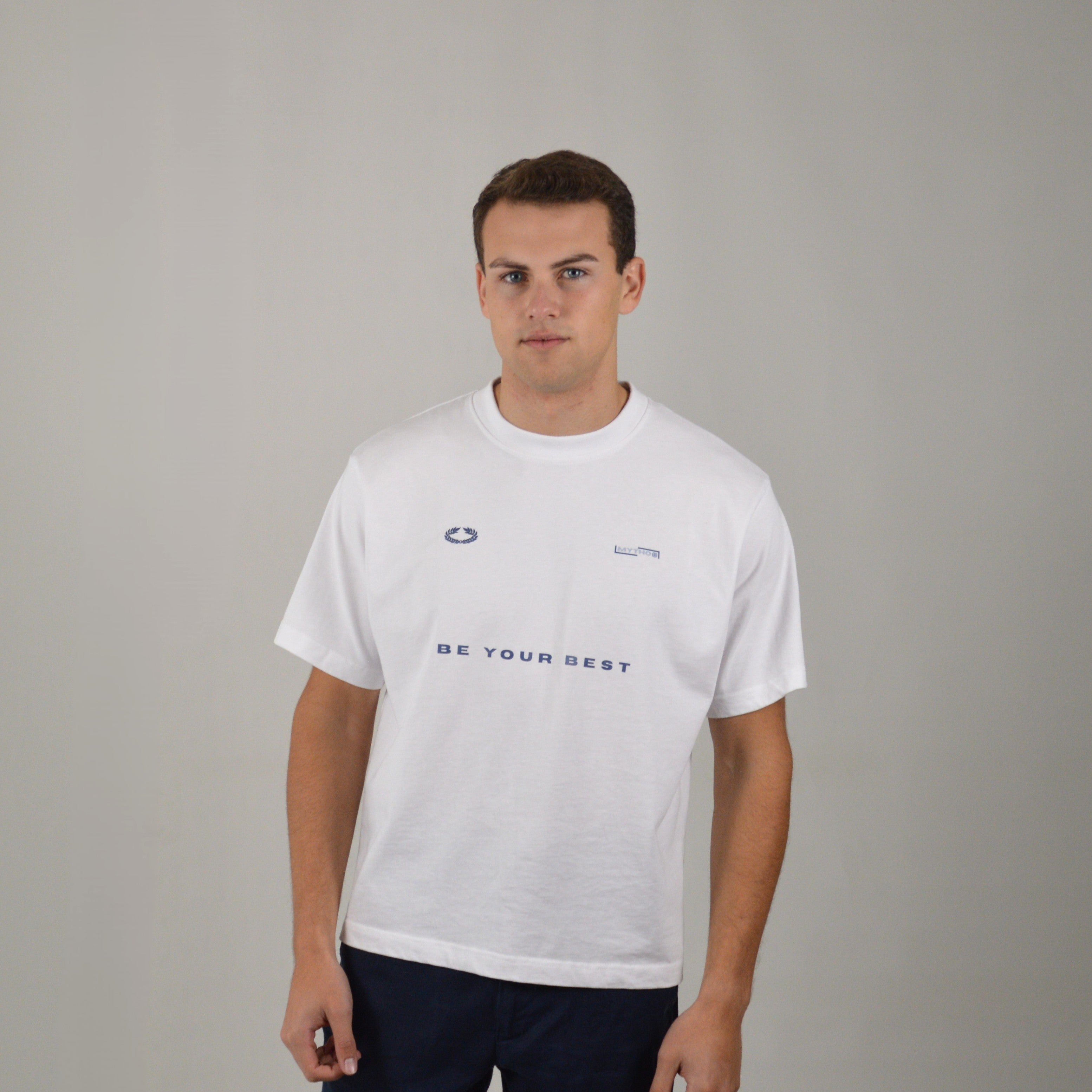 BE STRONGER CROPPED TEE WHITE/BLUE